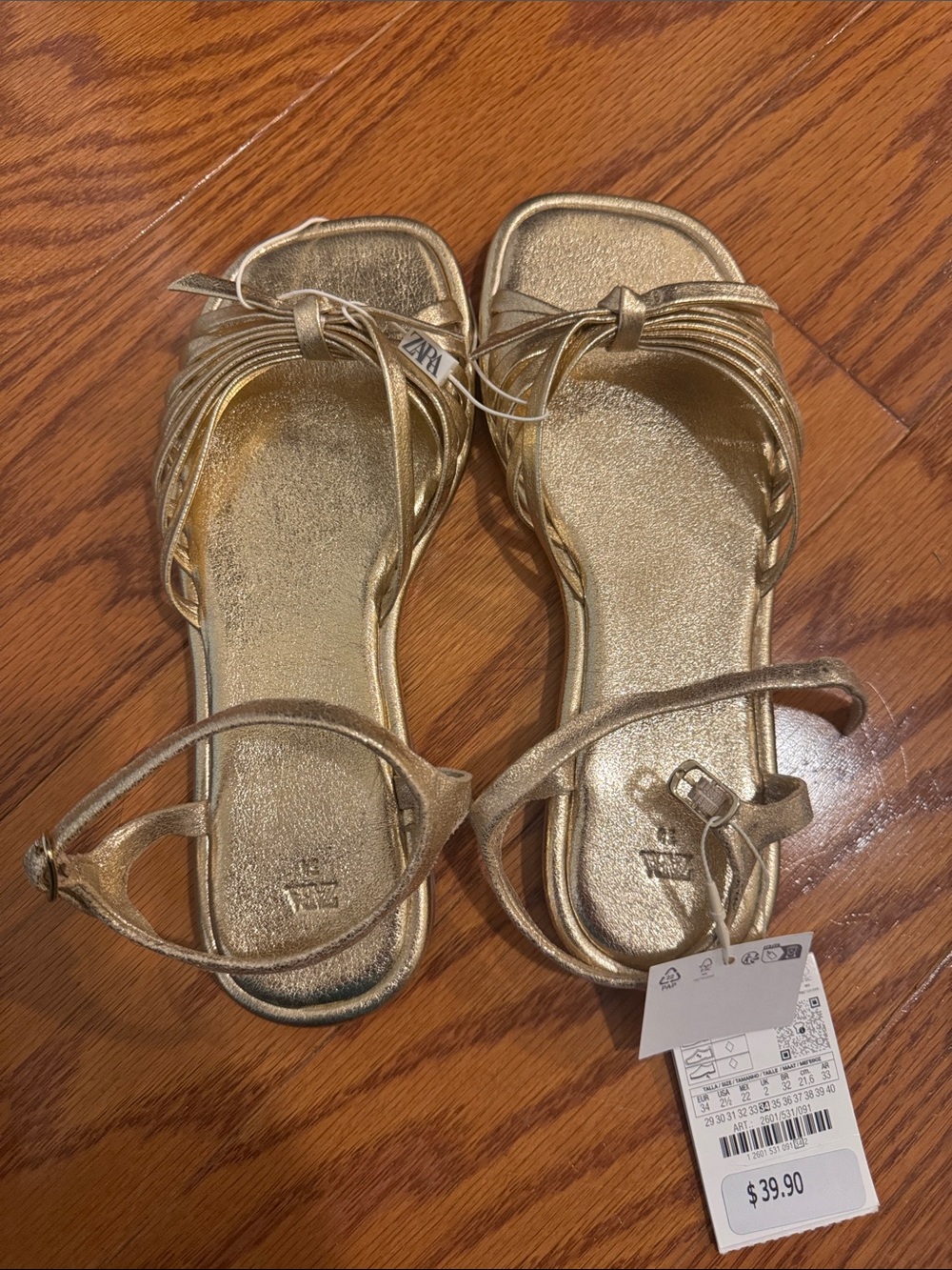 Zara Metallic Gold Strappy Sandals - kids